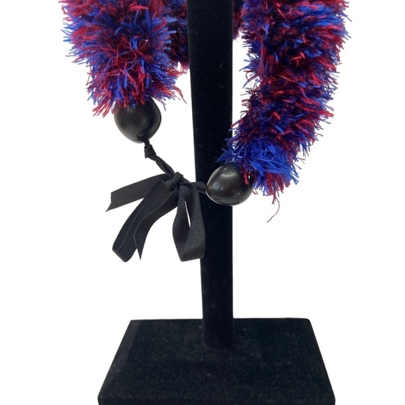 Hand Made Burgundy and Blue Eyelash Yarn Lei 21.5” Drop Class of 2023 Graduation - Picture 2 of 11